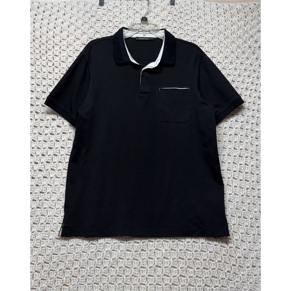 Bugatchi Shirt Mens L Black Golf Performance Polo Shirt 100% Pima Cotton